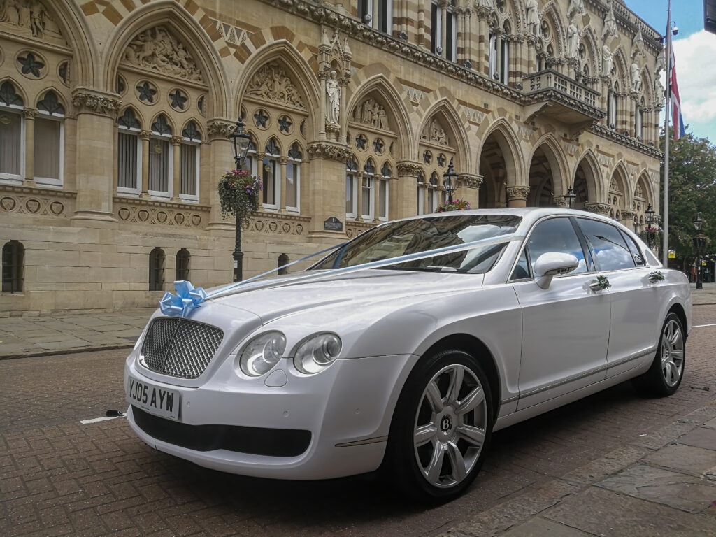 White Bentley Flying Spur wedding car